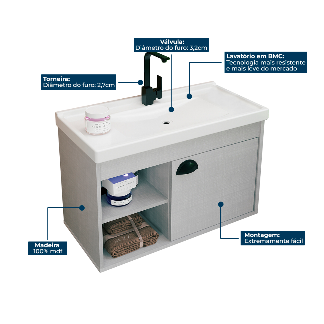 Gabinete para banheiro - Monza Munique 60cm