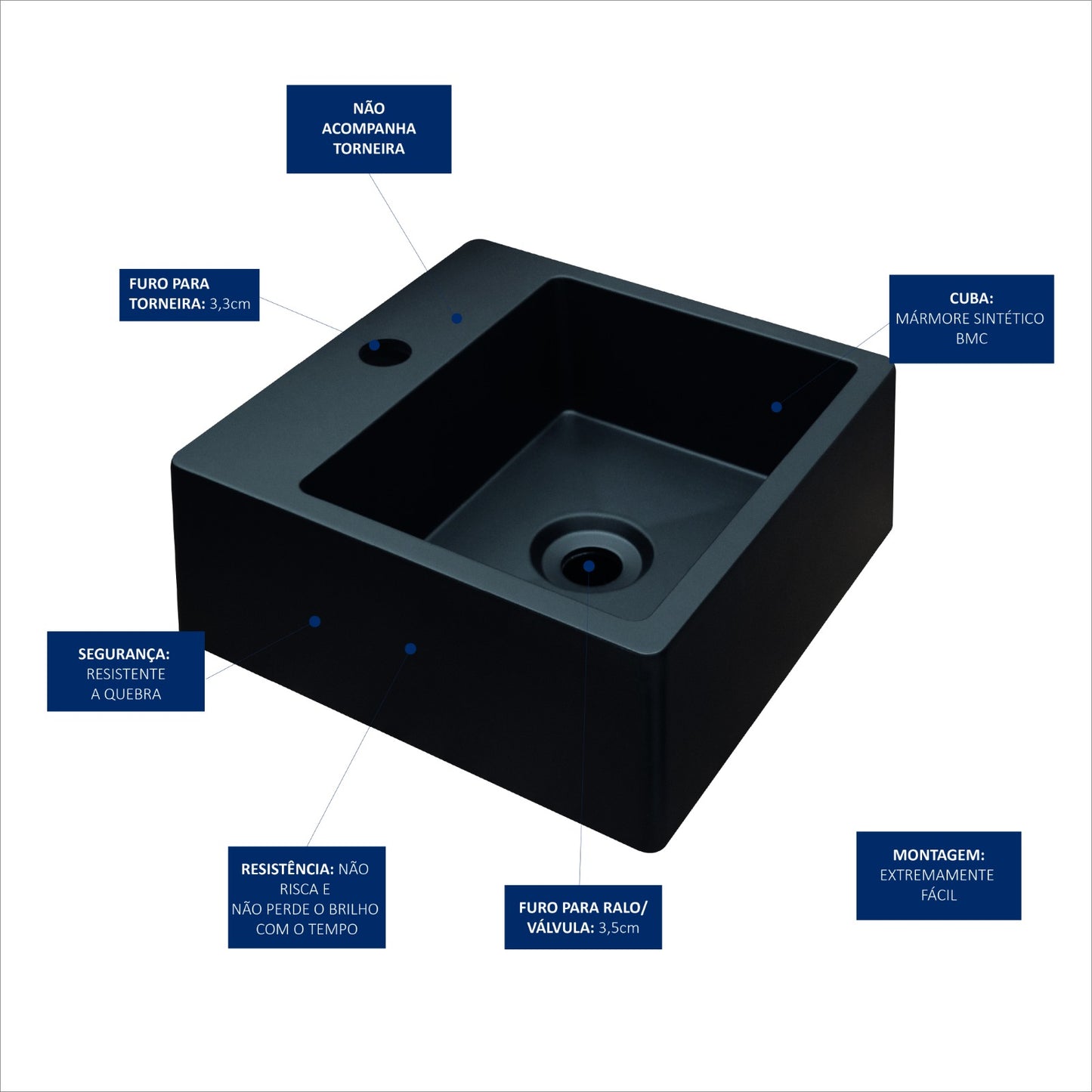 Gabinete para banheiro - Pompeia Preto 50cm