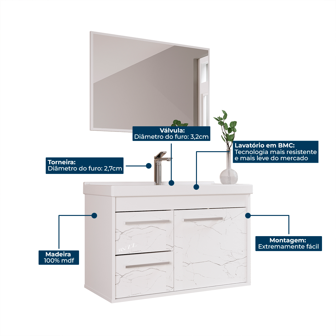Gabinete para banheiro - Potenza Branco 60cm