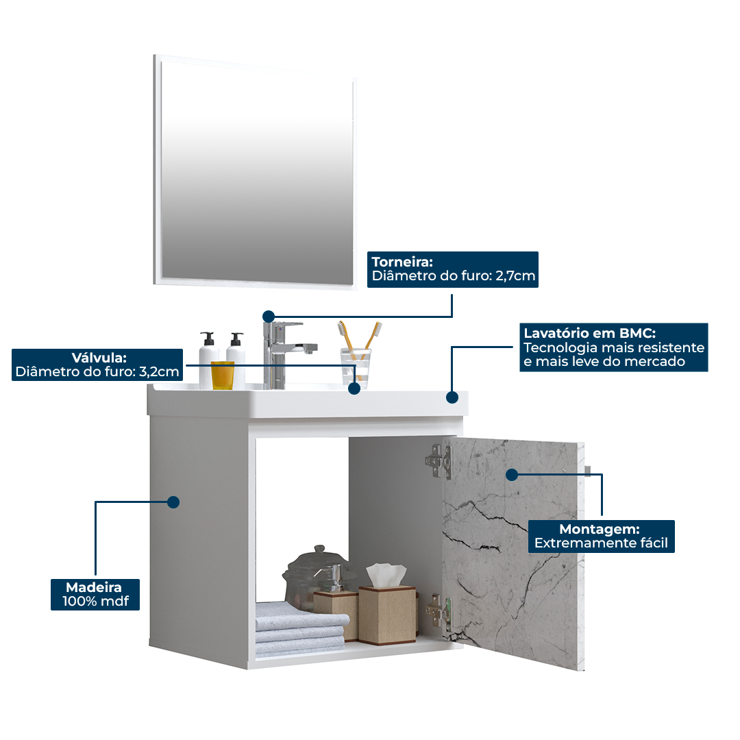 Kit Gabinete para Banheiro + Espelheira - Veneto Berlin 40cm