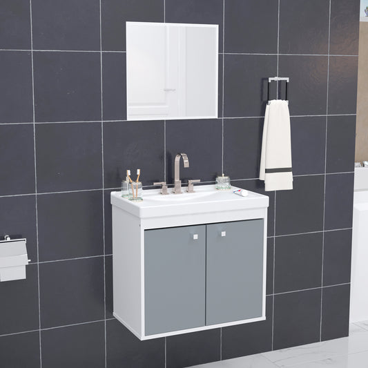 Kit Gabinete para Banheiro + Espelheira - Bergamo Gianduia