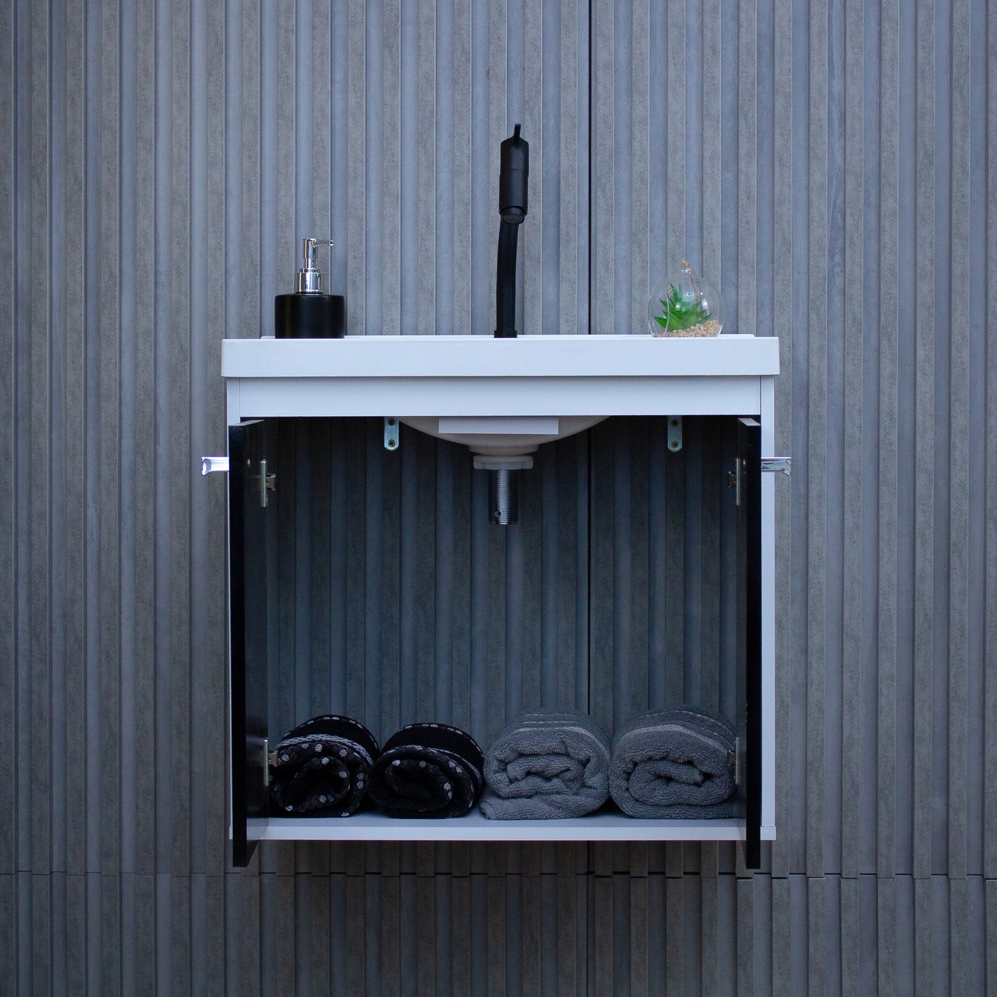 Kit Gabinete para Banheiro + Espelheira - Bergamo Preto