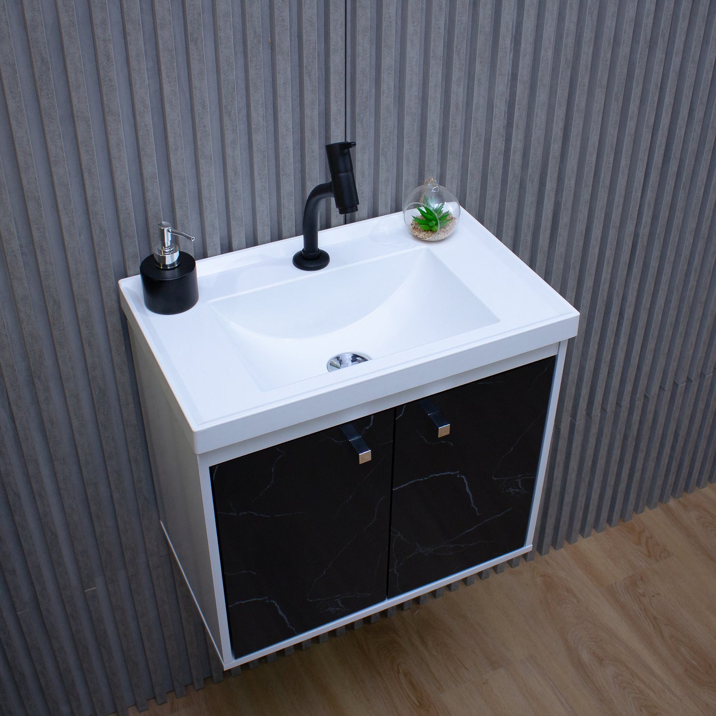 Kit Gabinete para Banheiro + Espelheira - Bergamo Preto