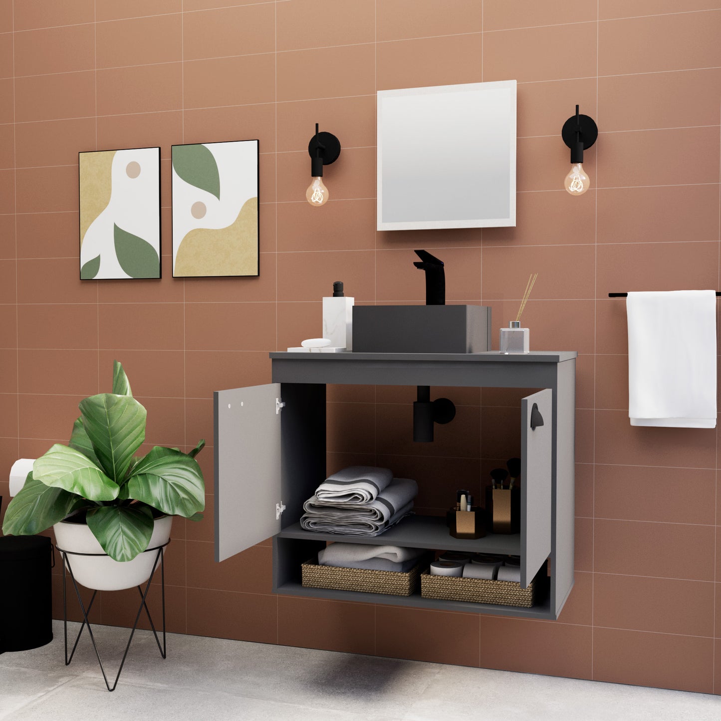 Gabinete para banheiro - Latina Preto 50cm